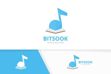 Vektör Not ve açık kitap logo kombinasyonu. Müzik ve Kitabevi simge veya simge. Benzersiz ses ve Kütüphane logo tasarım şablonu.