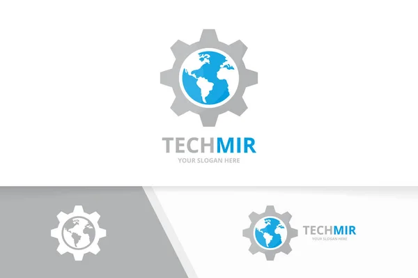 Vektorwelt und Getriebelogo kombiniert. Erde und mechanisches Symbol oder Symbol. einzigartige Designvorlage für Globus und Industrielogo. — Stockvektor