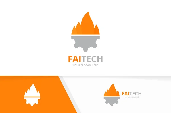 Vector brand en vistuig logo combinatie. Vlam en monteur symbool of pictogram. Unieke torch en industriële logo ontwerpsjabloon. — Stockvector