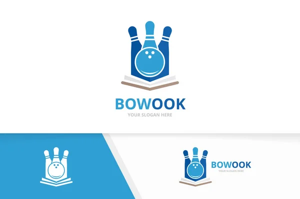 Vector bowling en open boek logo combinatie. Spel en boekhandel symbool of pictogram. Unieke kegling en bibliotheek logo ontwerpsjabloon. — Stockvector