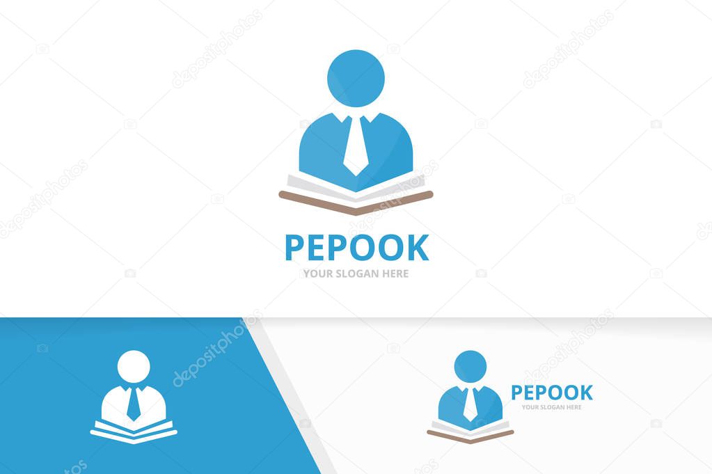 Vector man and open book logo combination. People and bookstore symbol or icon. Unique human and library logotype design template.