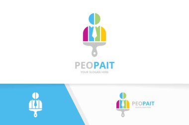 Vektör adam ve fırça logo bileşimi. İnsanlar ve boya fırçası simge veya simge. Benzersiz insan ve yazdırma logo tasarım şablonu.