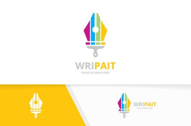 Vektör kalem ve fırça logo bileşimi. Yazma ve boya fırçası simge veya simge. Benzersiz hukuk ve yazdırma logo tasarım şablonu.