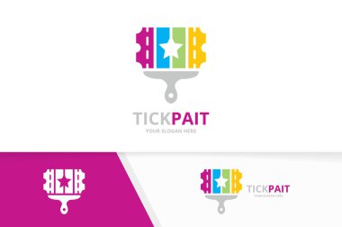 Vektör bilet ve fırça logo bileşimi. Ducket ve boya fırçası simge veya simge. Benzersiz kartı ve yazdırma logo tasarım şablonu.