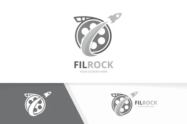 Vector film en raket logo-combinatie. Film- en vliegtuig symbool of pictogram. Unieke film- en vlucht logo ontwerpsjabloon. — Stockvector