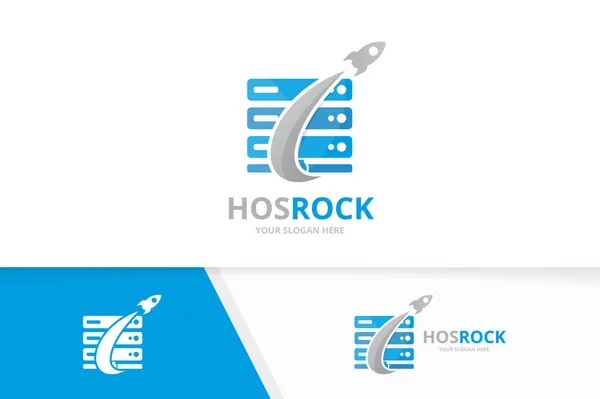 Vector host en raket logo-combinatie. Server en vliegtuig symbool of pictogram. Unieke gegevens en vlucht logo ontwerpsjabloon. — Stockvector