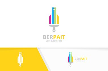 Vektör şişe ve fırça logo bileşimi. Bira ve boya fırçası simge veya simge. Benzersiz alkol ve yazdırma logo tasarım şablonu.