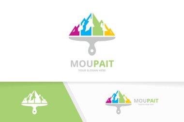 Vektör dağ ve fırça logo bileşimi. Doğa ve boya fırçası simge veya simge. Benzersiz hill ve yazdırma logo tasarım şablonu.