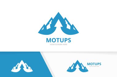 Vektör dağ ve logo birlikte yukarı ok. Doğa ve büyüme simge veya simge. Benzersiz hill ve upload logo tasarım şablonu.