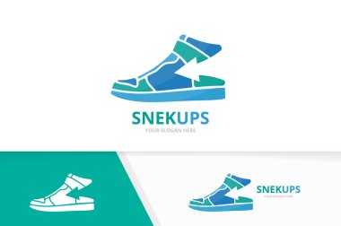 Vektör spor ayakkabı ve logo birlikte yukarı ok. Ayakkabı ve büyüme simge veya simge. Benzersiz Ayakkabı ve upload logo tasarım şablonu.