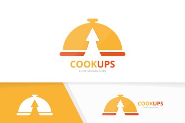 Vektör çanak ve logo birlikte yukarı ok. Plaka ve büyüme simge veya simge. Benzersiz mutfak ve upload logo tasarım şablonu.