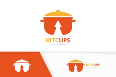 Vektör pot ve logo birlikte yukarı ok. Mutfak ve büyüme simge veya simge. Benzersiz pan ve logo tasarım şablonunu karşıya yükle.