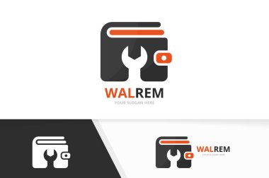 Vektör cüzdan ve onarım logo bileşimi. Çanta ve düzeltme simge veya simge. Benzersiz finans ve hizmet logo tasarım şablonu.