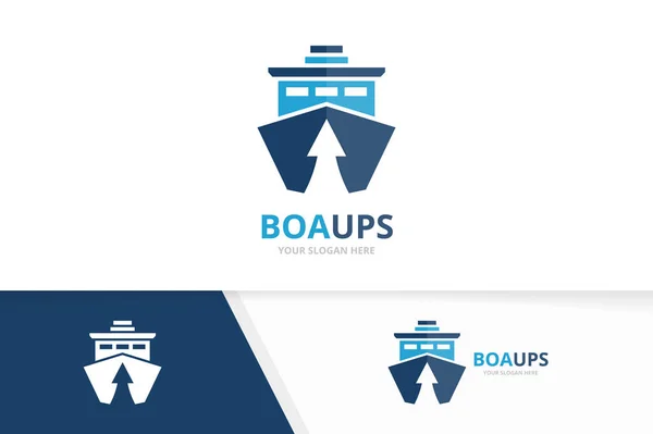 Vector ship and arrow up logo combination. Boat and growth symbol or icon. Unique yacht and upload logotype design template. — Stock Vector