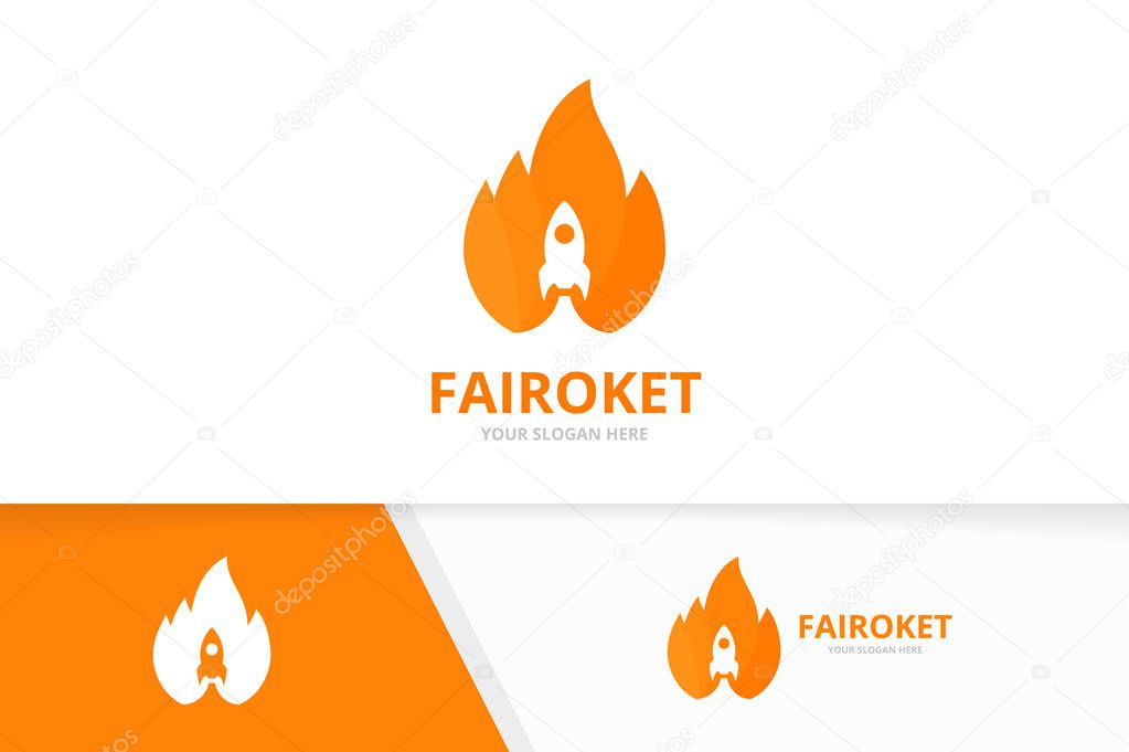 Vector fire and rocket logo combination. Flame and start up symbol or icon. Unique torch and spaceship logotype design template.