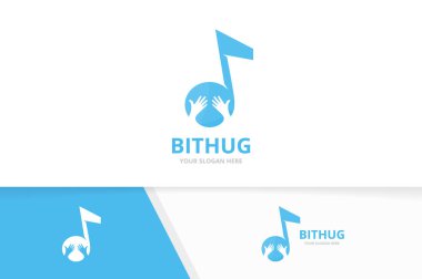 Vektör Not ve eller logo bileşimi. Müzik ve kucaklama simge veya simge. Benzersiz ses ve dostluk logo tasarım şablonu.