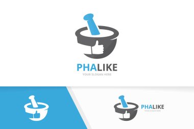 Eczane vektör ve logo kombinasyonu gibi. Pounder ve en iyi simge veya simge. Benzersiz harç ve havaneli logo tasarım şablonu.