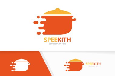 Vektör hızlı pot logo bileşimi. Hız mutfak simge veya simge. Benzersiz pan ve hızlı logo tasarım şablonu.