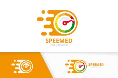 Vektör hızlı hız göstergesi logo bileşimi. Hız takometre simge veya simge. Benzersiz speedo ve hızlı logo tasarım şablonu.