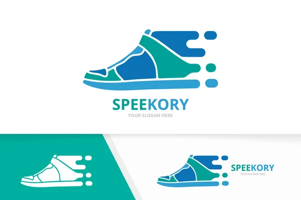 Vector snel sneaker logo combinatie. Schoen snelheidssymbool of pictogram. Unieke schoeisel en snelle logo ontwerpsjabloon. — Stockvector