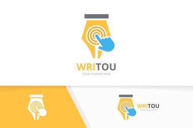 Kalem vektör ve logo bileşimini tıklatın. Yazma ve imleç simge veya simge. Benzersiz hukuk ve dijital logo tasarım şablonu.