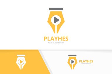 Kalem vektör ve düğme logo birlikte oynamak. Yazma ve kayıt sembolü veya simge. Benzersiz hukuk ve logo tasarım şablonu bağlanmak.