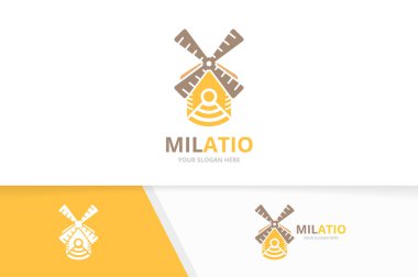 Vektör değirmen ve wifi logo bileşimi. Çiftlik ve sinyal simge veya simge. Benzersiz yel değirmeni ve radyo logo tasarım şablonu.
