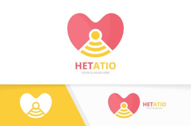 Vektör kalp ve wifi logo bileşimi. Sevgi ve sinyal simge veya simge. Benzersiz romantik ve radyo logo tasarım şablonu.