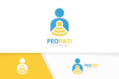 Vektör adam ve wifi logo bileşimi. İnsanlar ve sinyal simge veya simge. Benzersiz insan ve radyo logo tasarım şablonu.