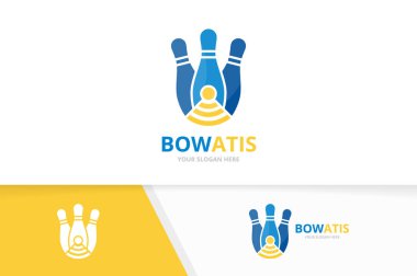 Vektör bowling ve wifi logo bileşimi. Oyun ve sinyal simge veya simge. Benzersiz kegling ve radyo logo tasarım şablonu.