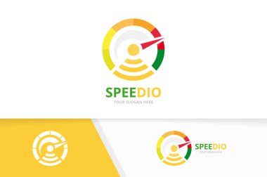 Vektör hız göstergesi ve wifi logo bileşimi. Takometre ve sinyal simge veya simge. Benzersiz speedo ve radyo logo tasarım şablonu.