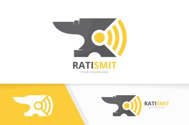 Vektör smith ve wifi logo bileşimi. Demirci ve sinyal simge veya simge. Benzersiz metal ve radyo logo tasarım şablonu.