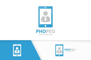 Vektör adam ve telefon logo bileşimi. İnsanlar ve mobil simge veya simge. Benzersiz insan ve aygıt logo tasarım şablonu.