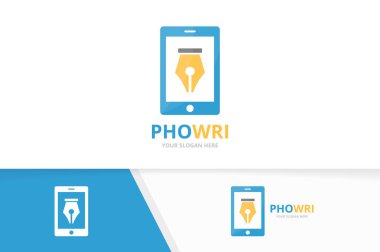 Vektör kalem ve telefon logo bileşimi. Yazma ve mobil simge veya simge. Benzersiz hukuk ve aygıt logo tasarım şablonu.