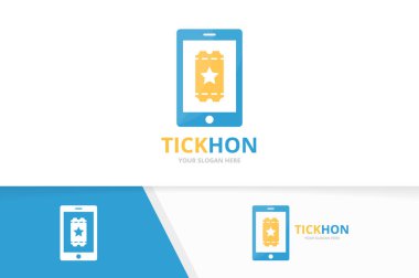 Vektör bilet ve telefon logo bileşimi. Ducket ve mobil simge veya simge. Benzersiz kartı ve aygıt logo tasarım şablonu.