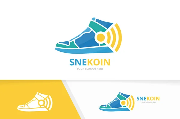 Zapatilla de deporte vectorial y combinación de logotipo wifi. Zapato y señal símbolo o icono. Plantilla de diseño de logotipo de radio y calzado único . — Vector de stock