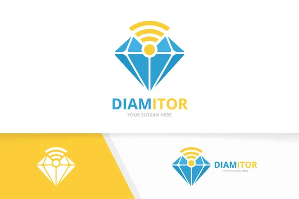 Vektor gyémánt és wifi jel kombinációja. Ékszerek és jel szimbólum vagy ikon. Egyedi gem és rádió logo design sablon. — Stock Vector