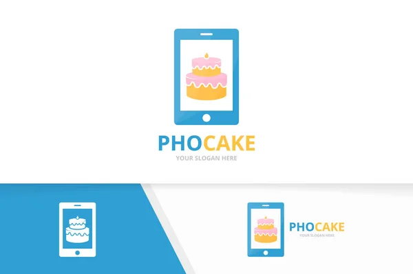 Torta vectorial y combinación de logotipo del teléfono. Pie y símbolo móvil o icono. Plantilla única de diseño del logotipo del cupcake y del dispositivo . — Vector de stock