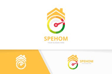 Vektör hız göstergesi ve Emlak logosu kombinasyonu. Takometre ve ev simge veya simge. Benzersiz speedo ve kira logo tasarım şablonu.