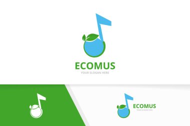 Vektör Not ve yaprak logo bileşimi. Müzik ve bitki simge veya simge. Benzersiz ses ve organik logo tasarım şablonu.