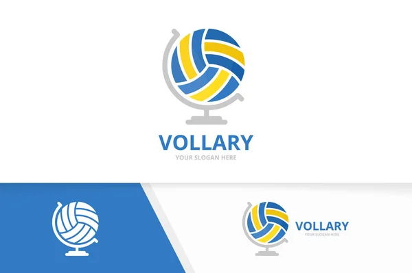 Combinaison vectorielle de volley-ball et logo globe. Jouer et planète symbole ou icône. Modèle unique de conception de logotype de balle . — Image vectorielle