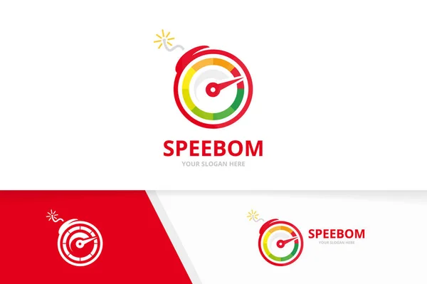 Vektor sebességmérő és bomba logó kombinációja. Fordulatszámmérő és felrobbant a szimbólum vagy ikon. Egyedi speedo és a fegyver logo design sablon. — Stock Vector