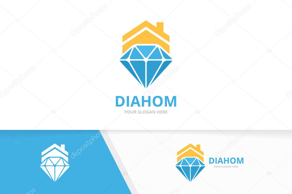 Vector diamond and real estate logo combination. Jewelry and house symbol or icon. Unique gem and rent logotype design template.