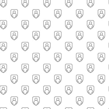 Kalkan, defender, iş güvenlik seamless modeli ile çeşitli simgeler ve semboller üzerinde beyaz arka plan düz vektör çizim basit adam