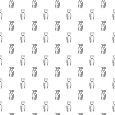 Basit öğrenci, mezuniyet kap Dikişsiz desen çeşitli simgeler ve semboller üzerinde beyaz arka plan düz vektör çizim ile adam