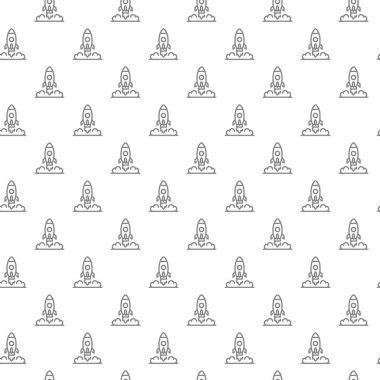 Basit roket ve uzay gemisi Dikişsiz desen çeşitli simgeler ve semboller üzerinde beyaz arka plan düz vektör çizim ile