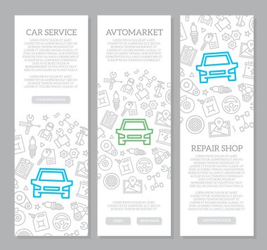 Vektör araba servisi ve otomatik onarım dikey afiş simgesi desenli kümesi. Vektör çizim