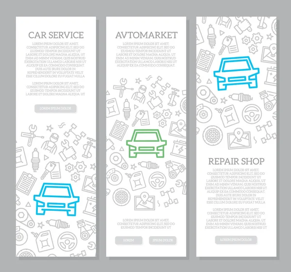 Conjunto de servicio de coche vector y auto reparación de banners verticales con patrón de icono. Ilustración vectorial — Vector de stock