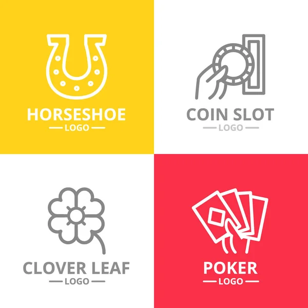 Set di gioco d'azzardo vettoriale e logo o insegne del casinò, emblemi, etichette e distintivo. Stile linea vettoriale — Vettoriale Stock