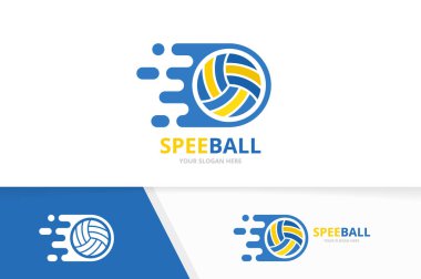 Vektör hızlı voleybol logo bileşimi. Hız sembolü veya simge. Benzersiz top ve hızlı logo tasarım şablonu.